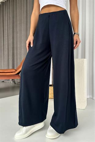 Yan Pileli Modal Palazzo Pantolon - Lacivert