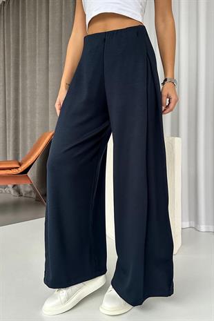 Yan Pileli Modal Palazzo Pantolon - Lacivert