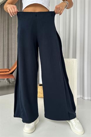 Yan Pileli Modal Palazzo Pantolon - Lacivert