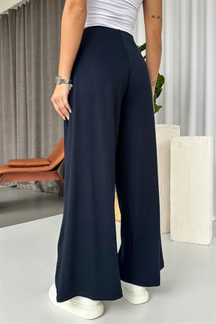 Yan Pileli Modal Palazzo Pantolon - Lacivert