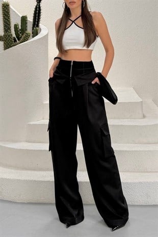 Yeni Model Tasarım Kargo Cep Pantolon - Siyah