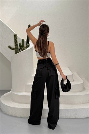 Yeni Model Tasarım Kargo Cep Pantolon - Siyah