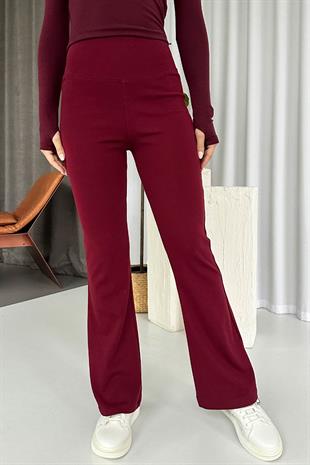 Yüksek Bel Boru Paça Kadın Tayt - Bordo