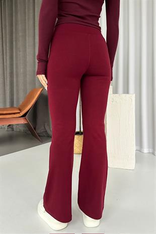 Yüksek Bel Boru Paça Kadın Tayt - Bordo