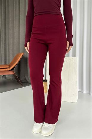 Yüksek Bel Boru Paça Kadın Tayt - Bordo