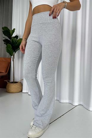 Yüksek Bel Boru Paça Kadın Tayt - Gri