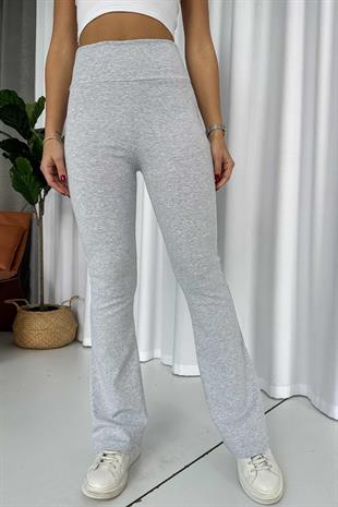 Yüksek Bel Boru Paça Kadın Tayt - Gri