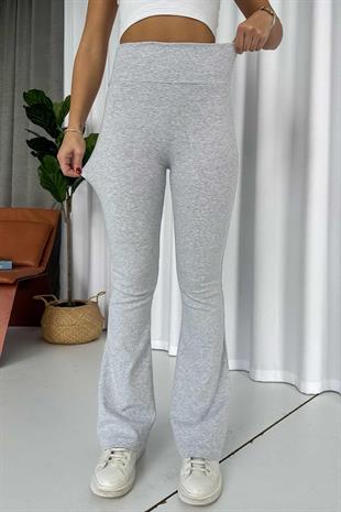 Yüksek Bel Boru Paça Kadın Tayt - Gri