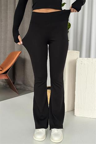 Yüksek Bel Boru Paça Kadın Tayt - Siyah
