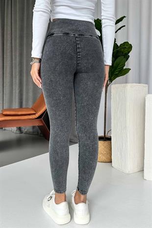 Yüksek Bel Dar Paça Kadın Tayt - Gri