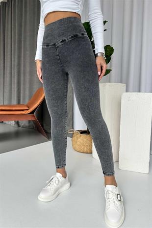 Yüksek Bel Dar Paça Kadın Tayt - Gri