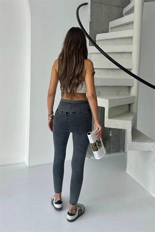 Yüksek Bel Dar Paça Kadın Tayt - Gri