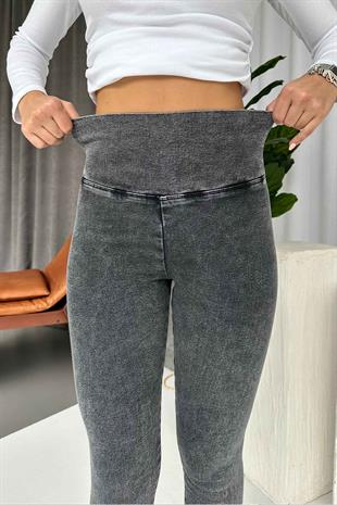 Yüksek Bel Dar Paça Kadın Tayt - Gri