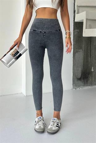 Yüksek Bel Dar Paça Kadın Tayt - Gri