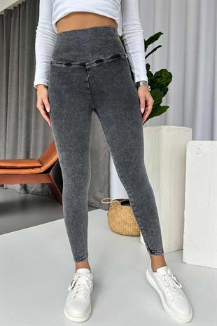 Yüksek Bel Dar Paça Kadın Tayt - Gri