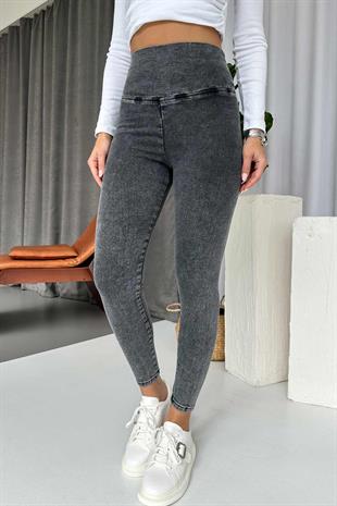 Yüksek Bel Dar Paça Kadın Tayt - Gri