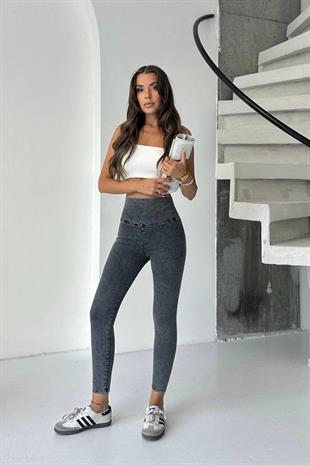 Yüksek Bel Dar Paça Kadın Tayt - Gri