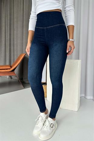 Yüksek Bel Dar Paça Kadın Tayt - Lacivert