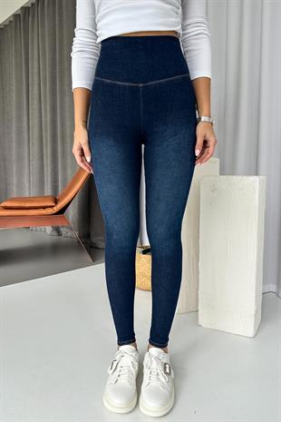 Yüksek Bel Dar Paça Kadın Tayt - Lacivert