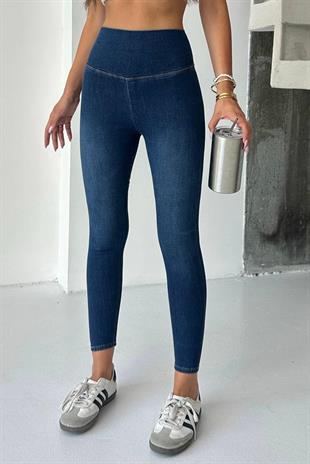 Yüksek Bel Dar Paça Kadın Tayt - Lacivert