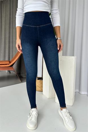 Yüksek Bel Dar Paça Kadın Tayt - Lacivert