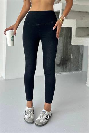 Yüksek Bel Dar Paça Kadın Tayt - Siyah
