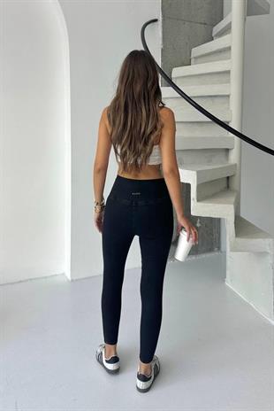 Yüksek Bel Dar Paça Kadın Tayt - Siyah