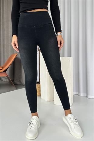 Yüksek Bel Dar Paça Kadın Tayt - Siyah