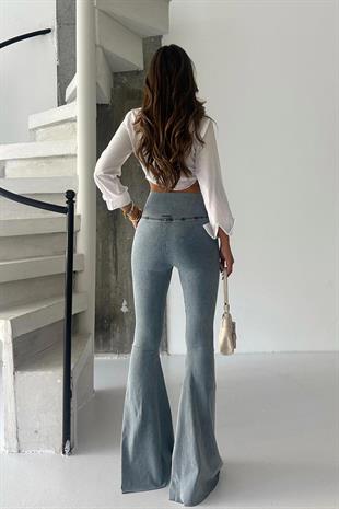 Yüksek Bel İspanyol Paça Kadın Tayt - Gri