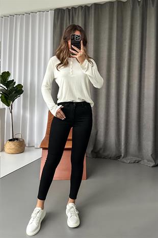 Yüksek Bel Likralı Skinny Jean - Siyah