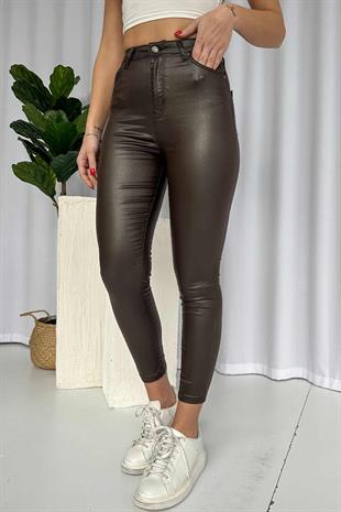 Yüksek Bel Mumlu Kadın Pantolon - Kahverengi