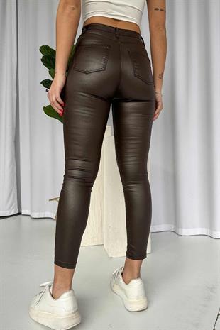 Yüksek Bel Mumlu Kadın Pantolon - Kahverengi