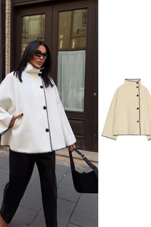 Yünlü Kadın Ceket - Beyaz