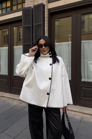 Yünlü Kadın Ceket - Beyaz