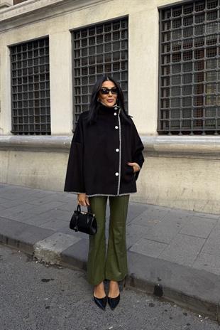 Yünlü Kadın Ceket - Siyah