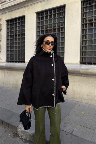 Yünlü Kadın Ceket - Siyah