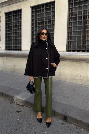 Yünlü Kadın Ceket - Siyah