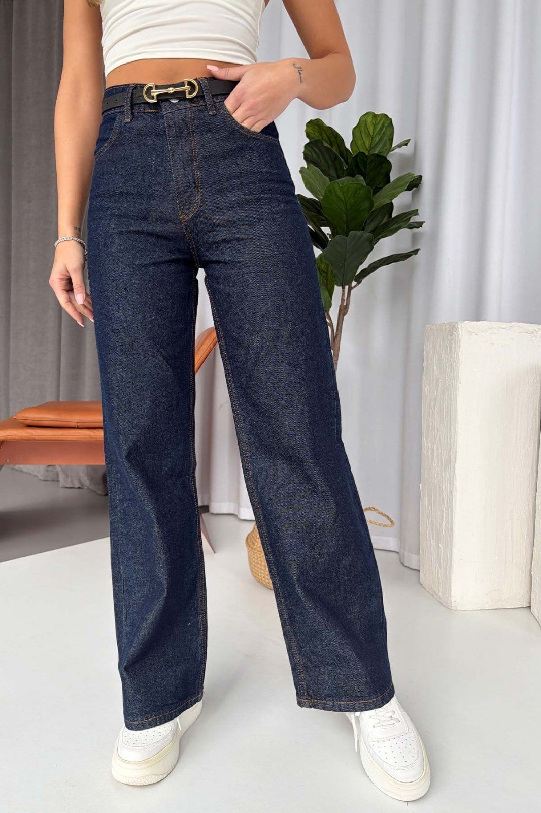Bol Paça Denim Kadın Pantolon