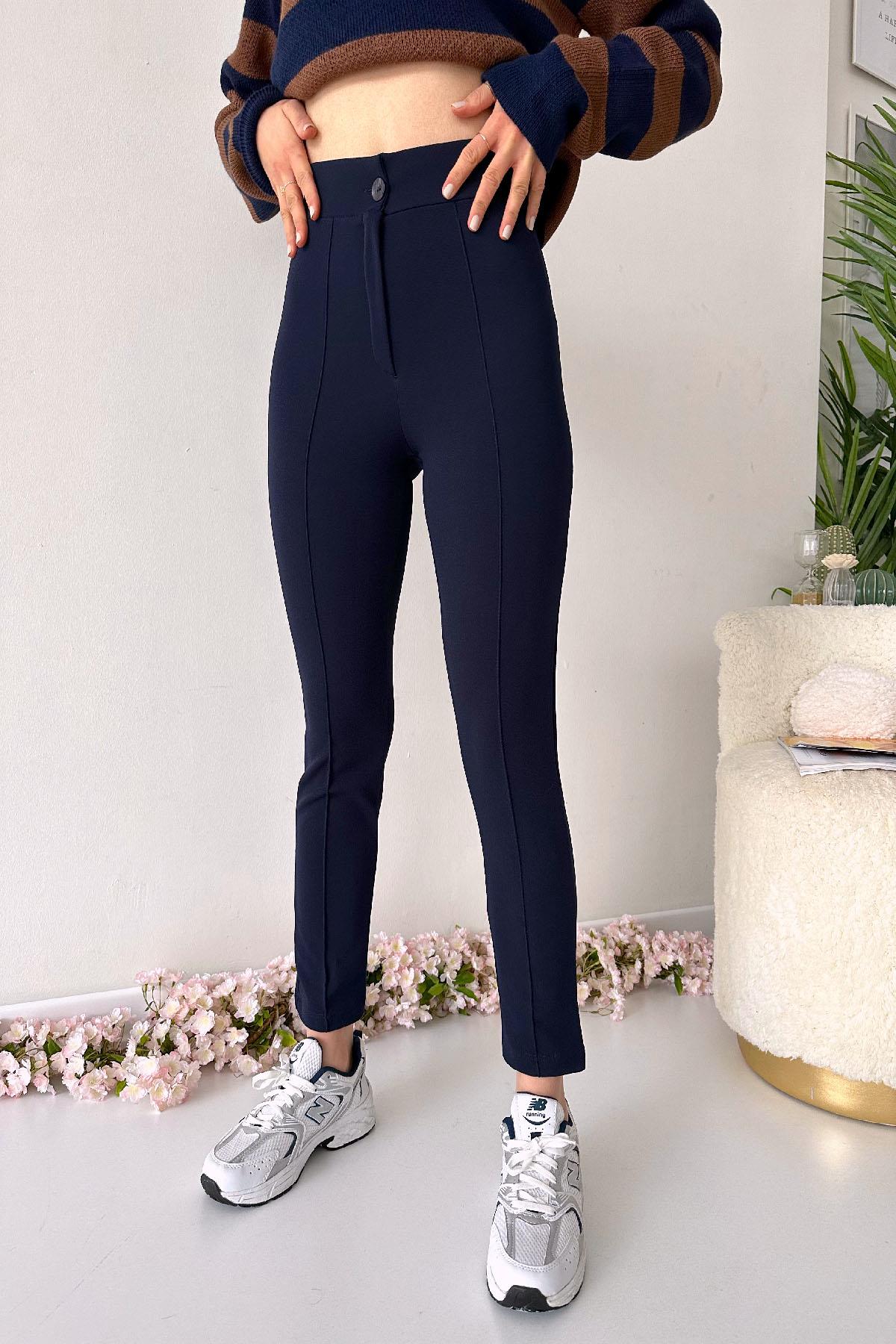 Dar Paça Full Likralı Yüksek Bel Kadın Pantolon - Lacivert | Trend&Şık  Tasarımlar | minetanbutik.com.tr