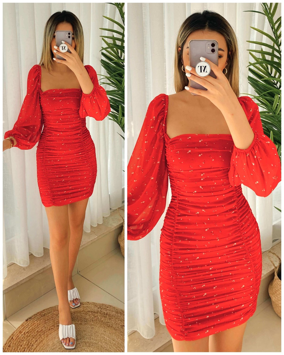 Kare Yaka Drapeli Şifon Elbise | Trend&Şık Tasarımlar | minetanbutik.com.tr
