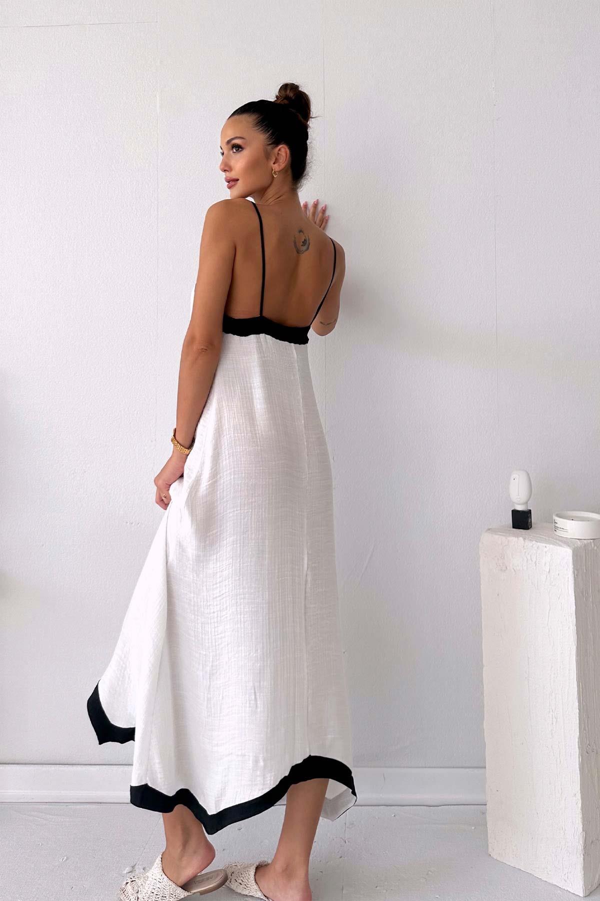 Kolsuz Etek Ucu Asimetrik Elbise - Beyaz | Trend&Şık Tasarımlar |  minetanbutik.com.tr