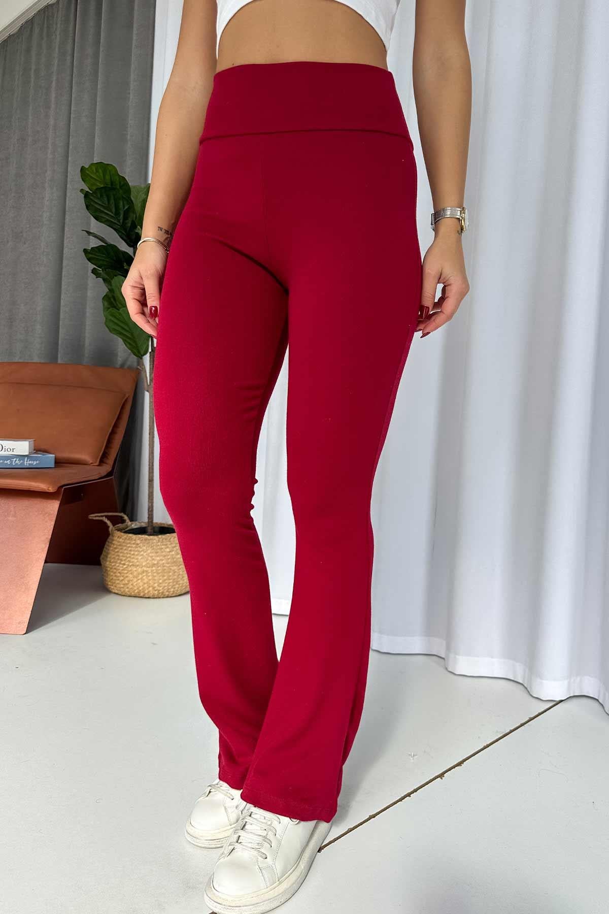 Oysh Model Pamuklu Kaşkorse Likralı Relax Tayt - Bordo