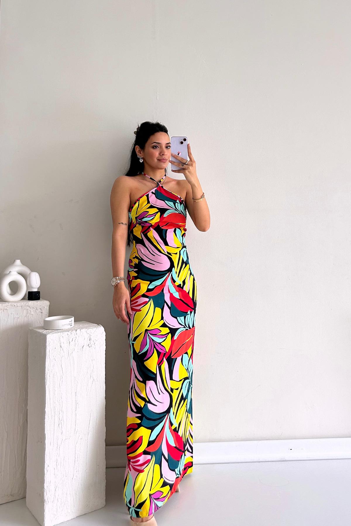 Palmiye Baskılı Tropikal Elbise | Trend&Şık Tasarımlar | minetanbutik.com.tr