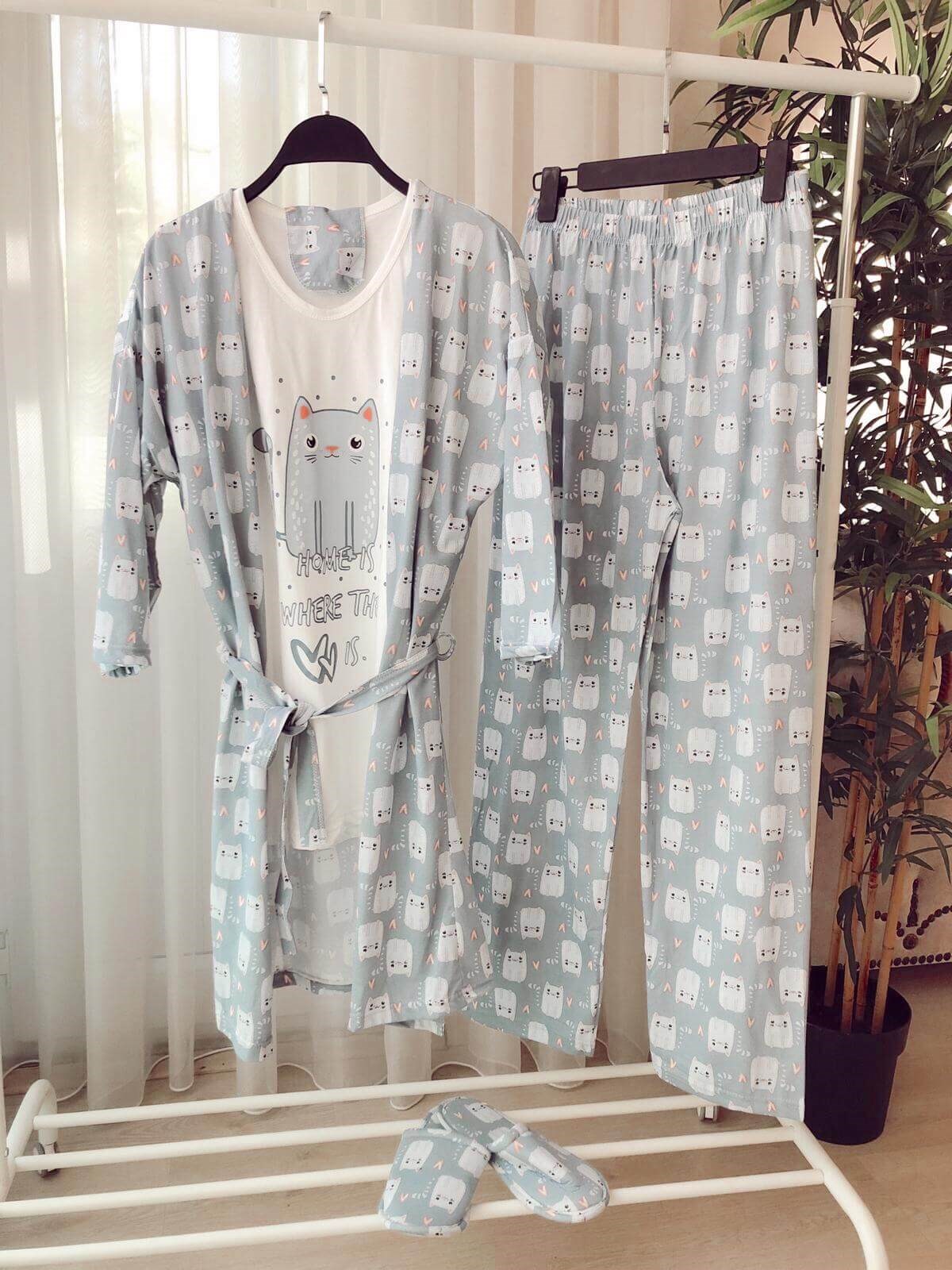 Terlikli Baykuş Desen Pijama Takımı | Trend&Şık Tasarımlar |  minetanbutik.com.tr