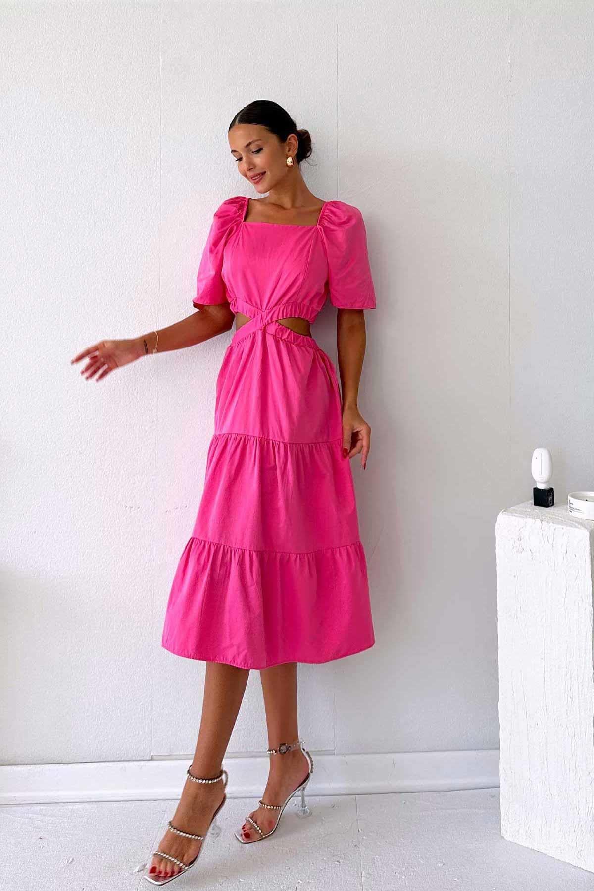 Truvakar Kol Bel Dekolteli Elbise - Pembe