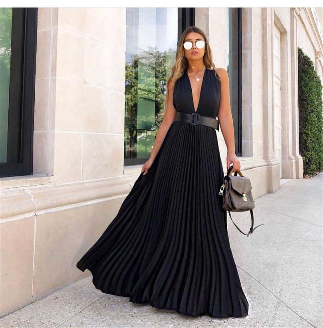 Uzun Piliseli Siyah Elbise | Trend&Şık Tasarımlar | minetanbutik.com.tr