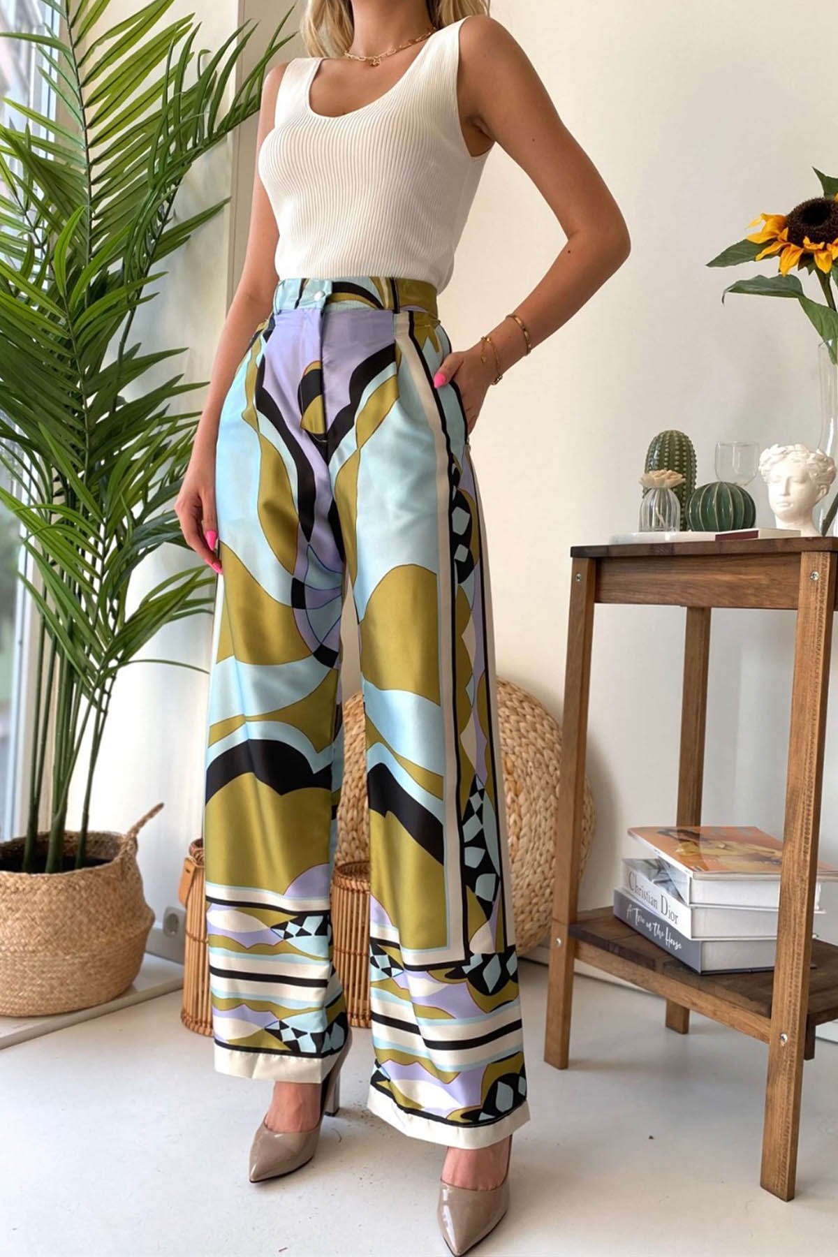 Yüksek Bel Desenli Pantolon | Trend&Şık Tasarımlar | minetanbutik.com.tr