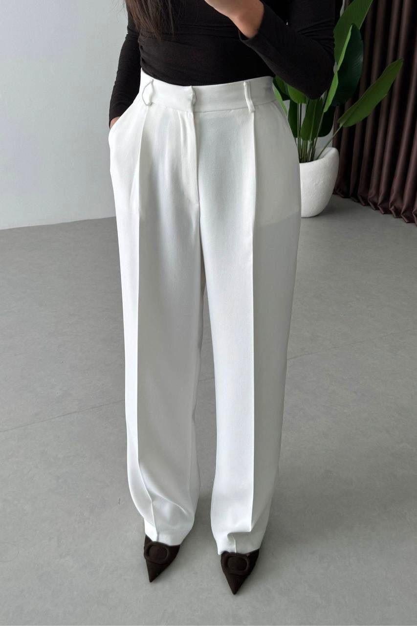 Yüksek Bel Palazzo Model Kadın  Pantolon - Beyaz