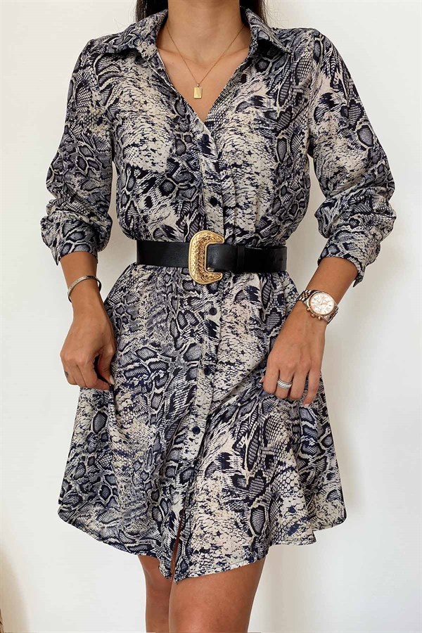 Yılan Derisi Desenli Kadın Gömlek Elbise | Trend&Şık Tasarımlar |  minetanbutik.com.tr
