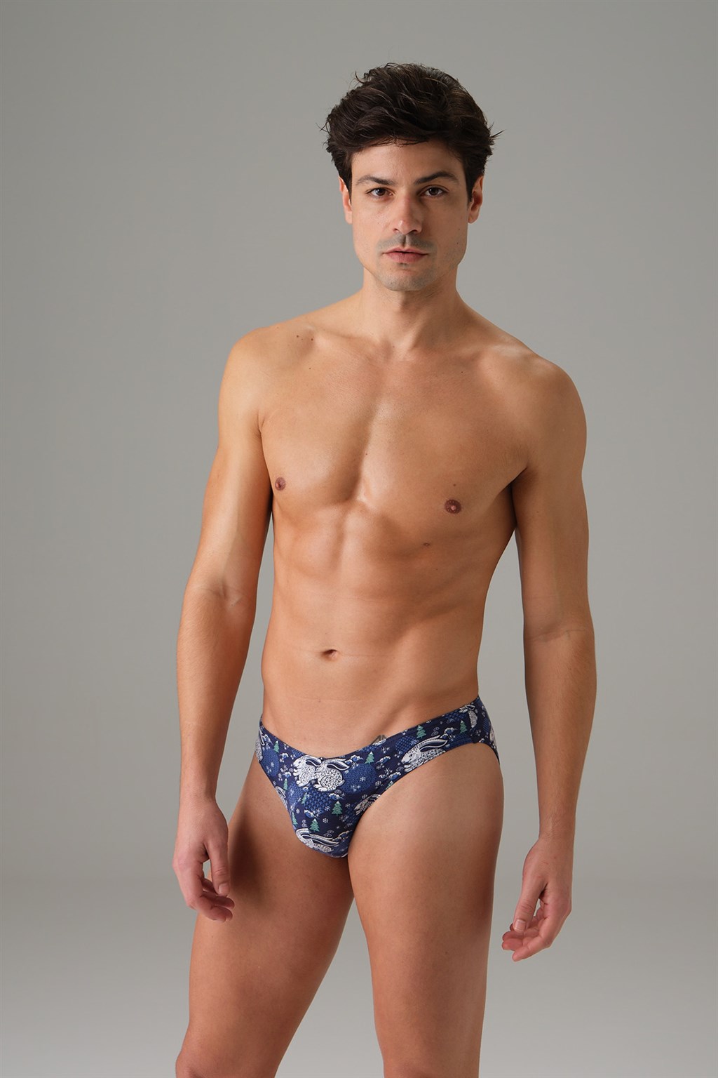 DOREANSE Erkek Mavi Yılbaşı Tema Tavşan Baskılı Slip 1203